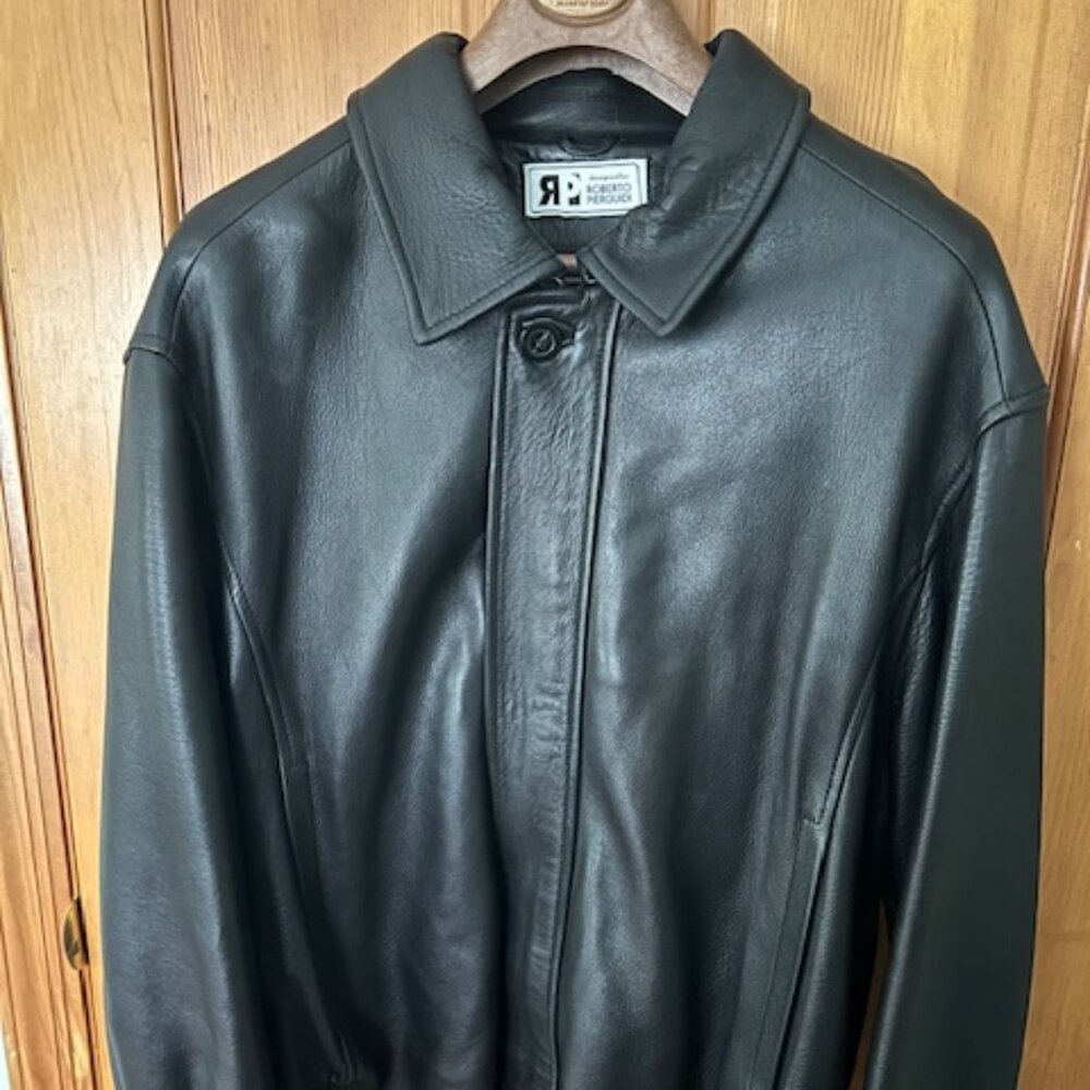 Vintage 90s men's designer leather jacket with cashmere lining (Medium)